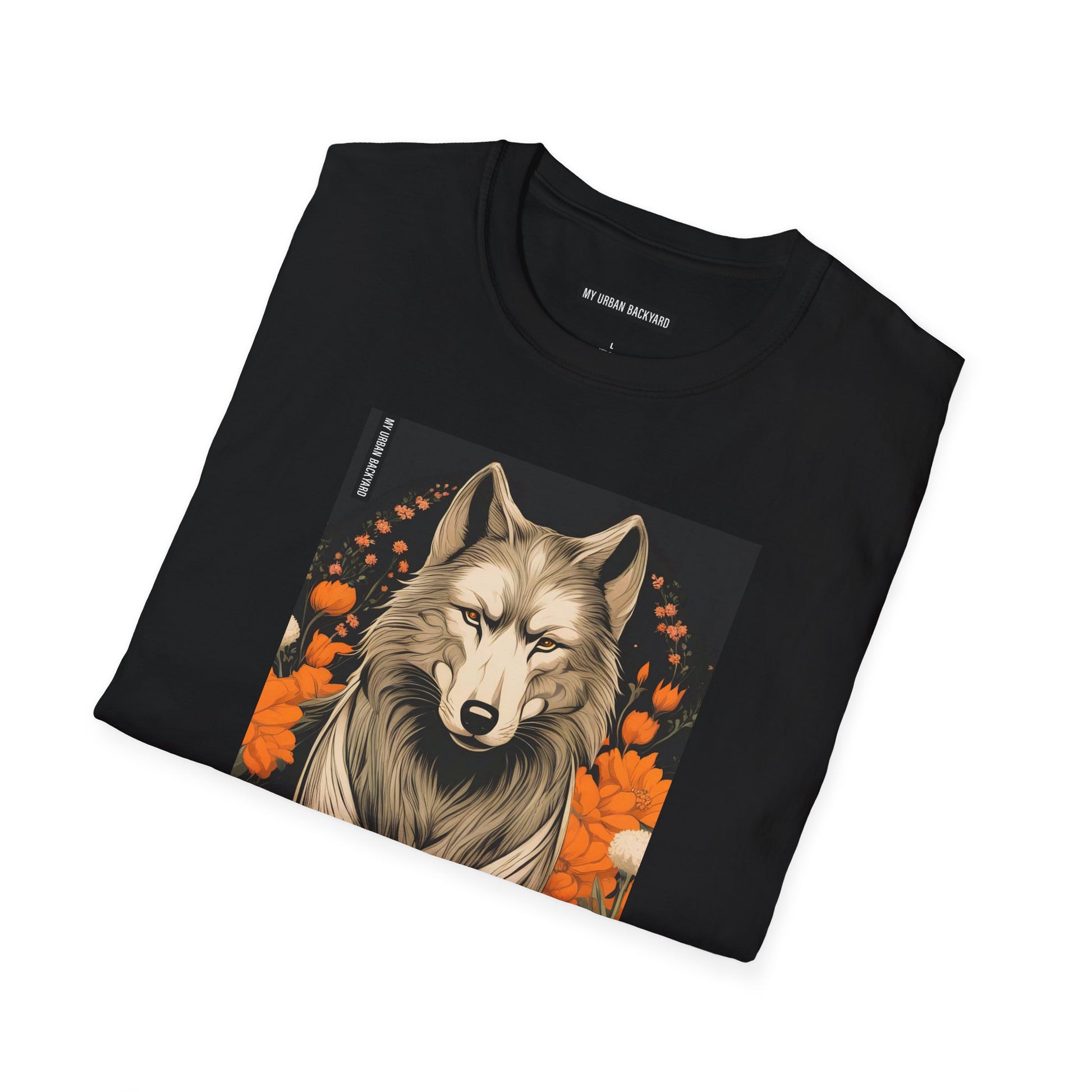 Wolf with Flowers, Soft 100% Cotton T-Shirt, Unisex, Short Sleeve, Classic Fit