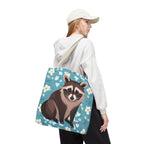 Young Raccoon w Flowers Tote Bag with Cotton Handles For Everyday Use, 3 Sizes