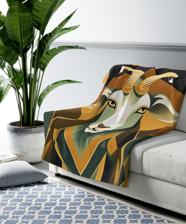 Art Deco Goat, Sherpa Fleece Blanket for Cozy Warmth, 50"x60"
