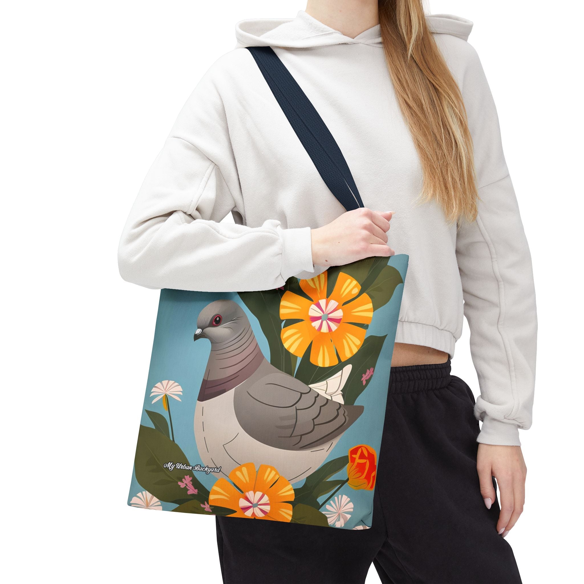 Pigeon and Yellow Flowers Tote Bag with Cotton Handles For Everyday Use, 3 Sizes