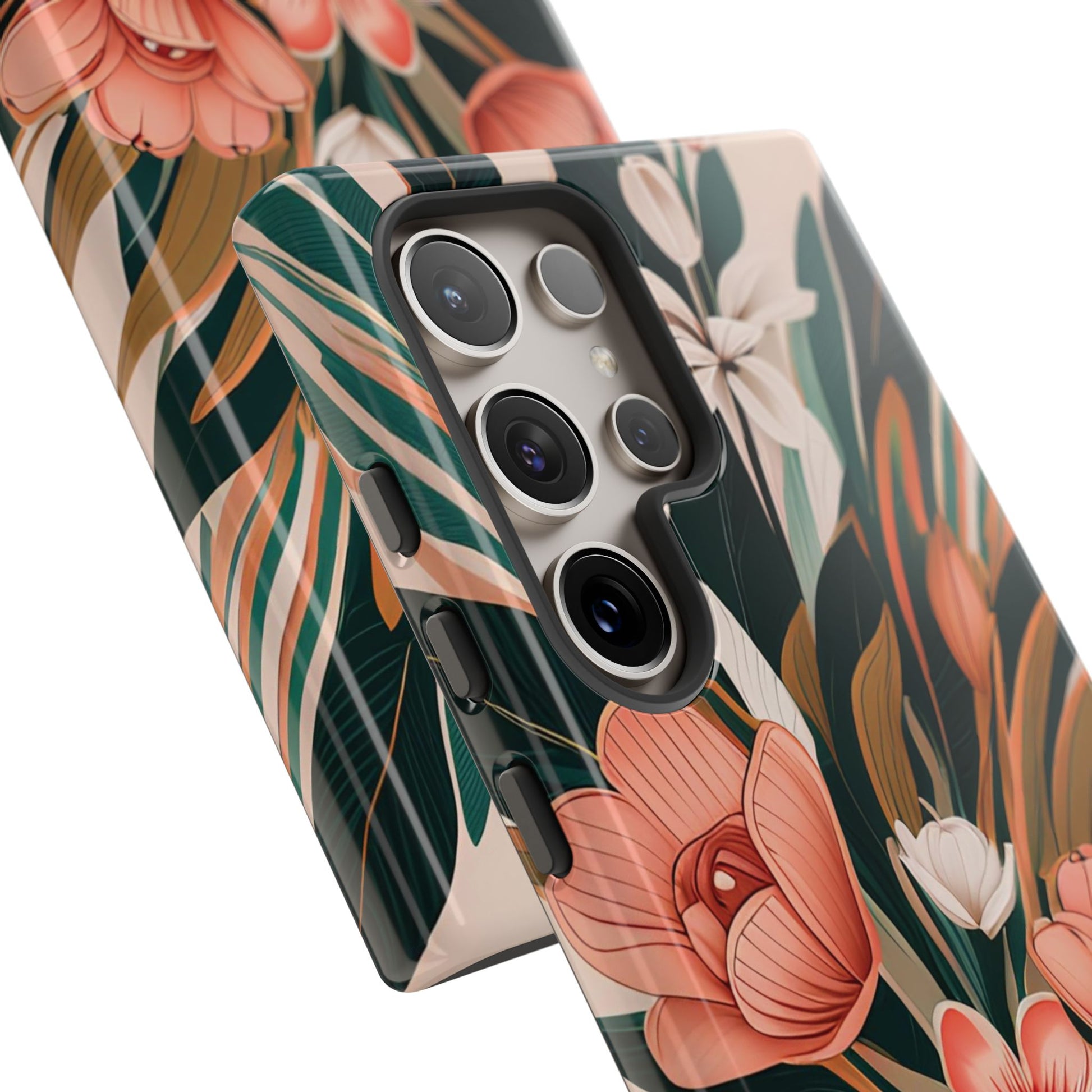 Peach Art Deco Flowers, Cell Phone Case - Apple, Samsung, Google Pixel