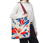 Red White & Blue Flowers Tote Bag with Cotton Handles For Everyday Use, 3 Sizes
