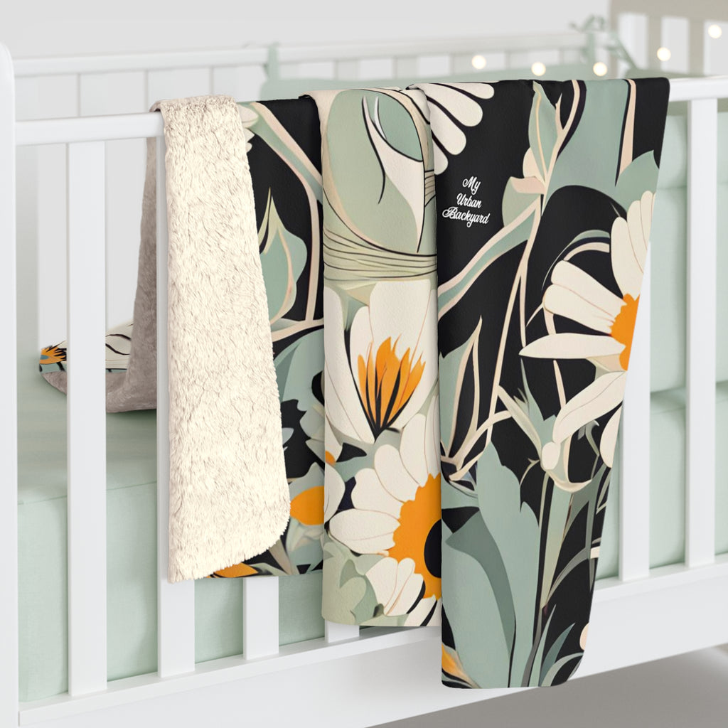 White Bird with Flowers, Sherpa Fleece Blanket for Cozy Warmth, 50"x60"