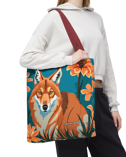 Coyote with Flowers Tote Bag with Cotton Handles For Everyday Use, 3 Sizes