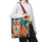 Coyote with Flowers Tote Bag with Cotton Handles For Everyday Use, 3 Sizes