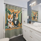 Sage Shower Curtain with Two Kitties - 71" x 74"
