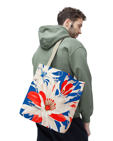 Red White & Blue Flowers Tote Bag with Cotton Handles For Everyday Use, 3 Sizes