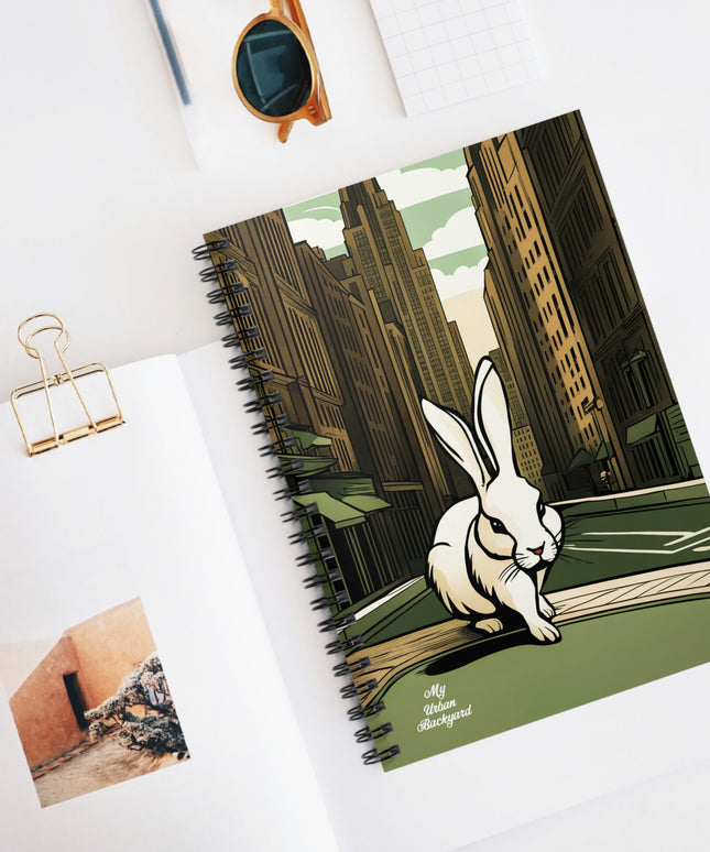 White Rabbit on a City Street, Spiral Notebook Writing Journal - 118 Ruled Pages