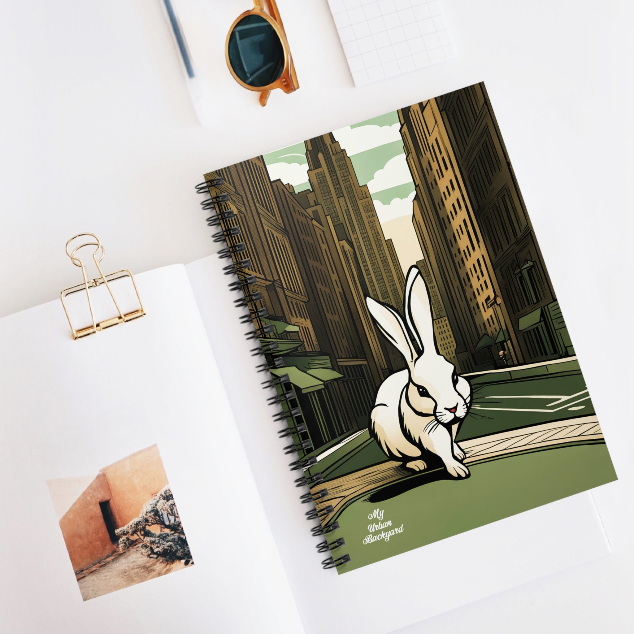 White Rabbit on a City Street, Spiral Notebook Writing Journal - 118 Ruled Pages