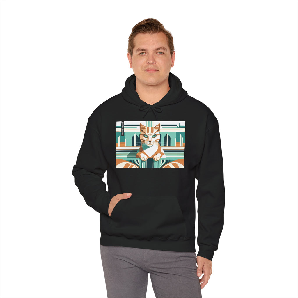 Art Deco Tabby Cat Hoodie, Cozy Graphic Sweatshirt for Cat Lovers, Perfect Gift for Pet Owners, Casual Wear, Unique Art Apparel