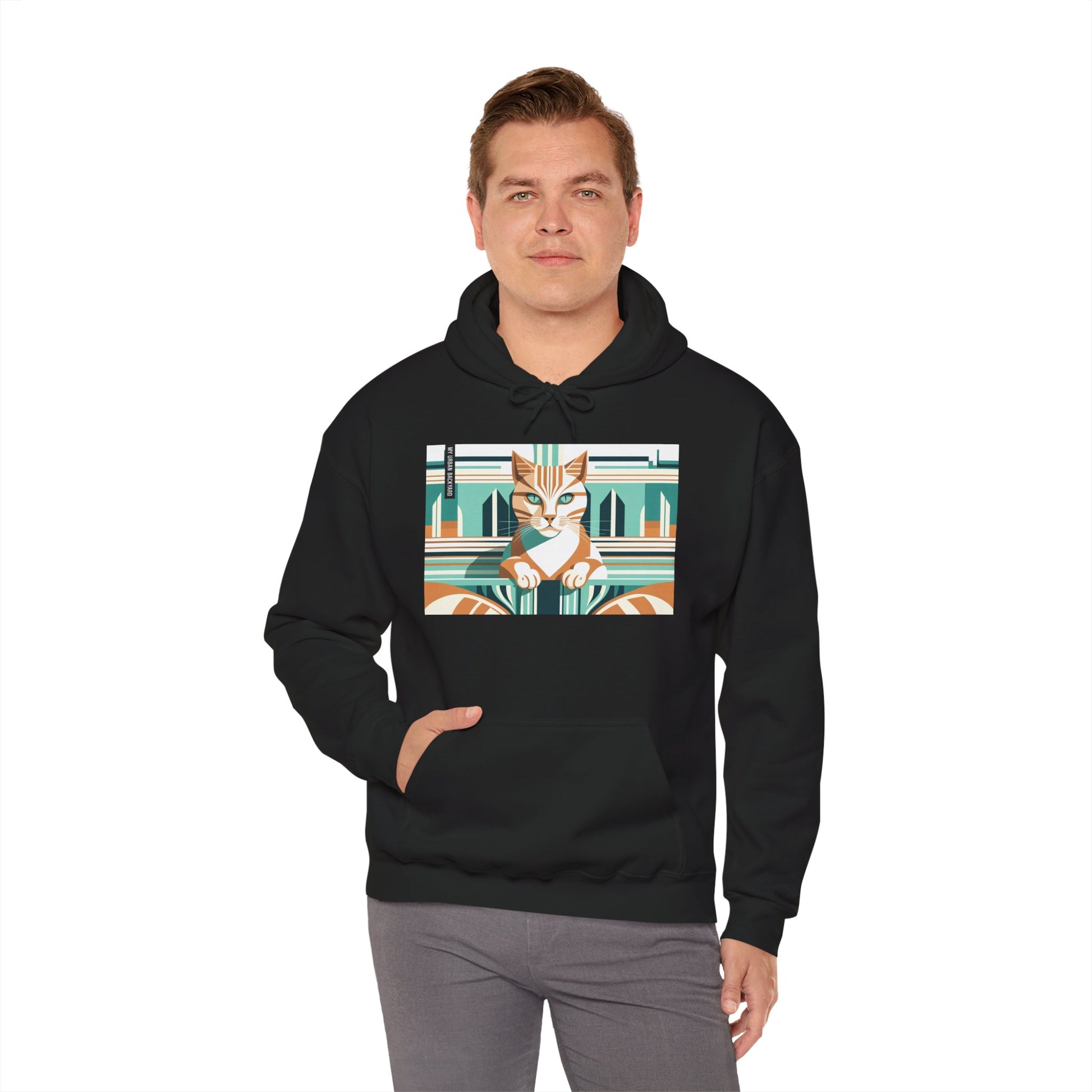 Art Deco Tabby Cat Hoodie, Cozy Graphic Sweatshirt for Cat Lovers, Perfect Gift for Pet Owners, Casual Wear, Unique Art Apparel