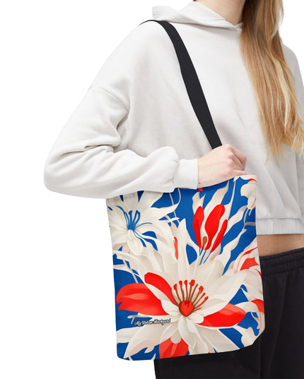 Red White & Blue Flowers Tote Bag with Cotton Handles For Everyday Use, 3 Sizes