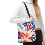 Red White & Blue Flowers Tote Bag with Cotton Handles For Everyday Use, 3 Sizes