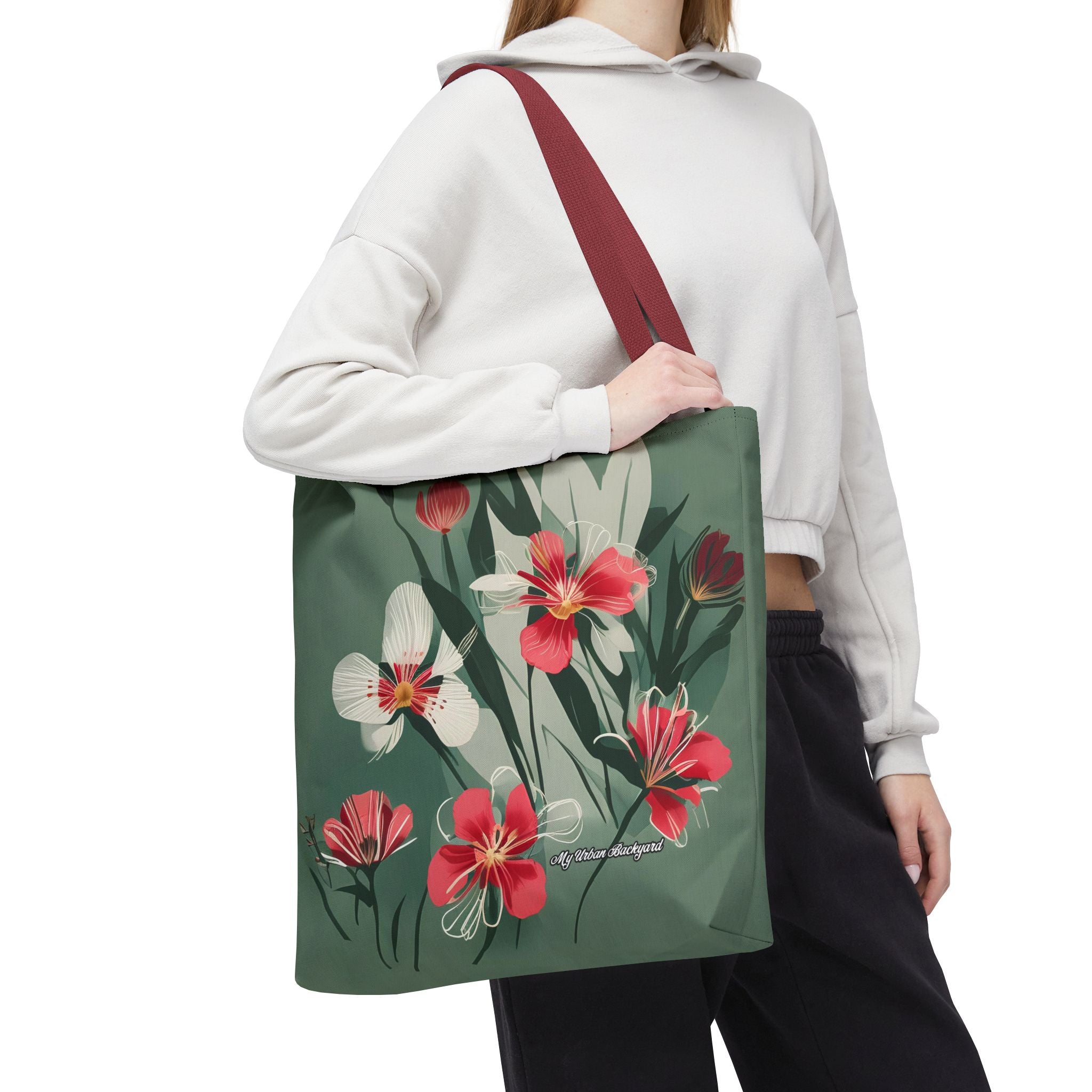 White and Red Wildflowers Tote Bag with Cotton Handles For Everyday Use, 3 Sizes