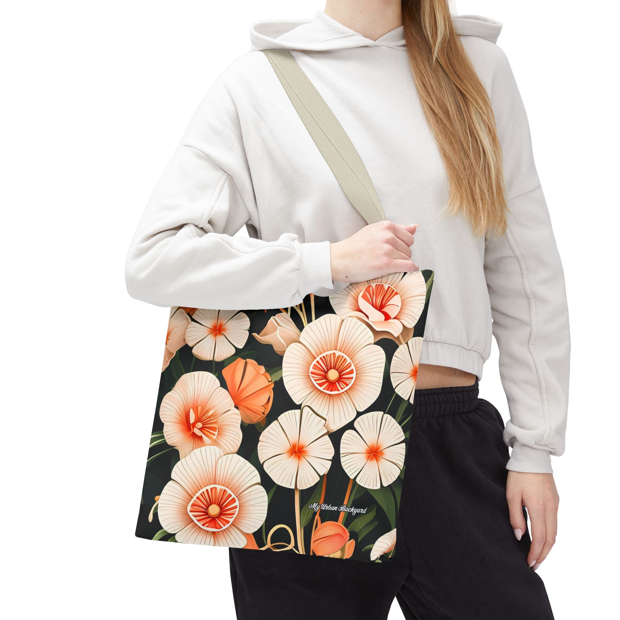 Art Deco Flowers Tote Bag with Cotton Handles For Everyday Use, 3 Sizes