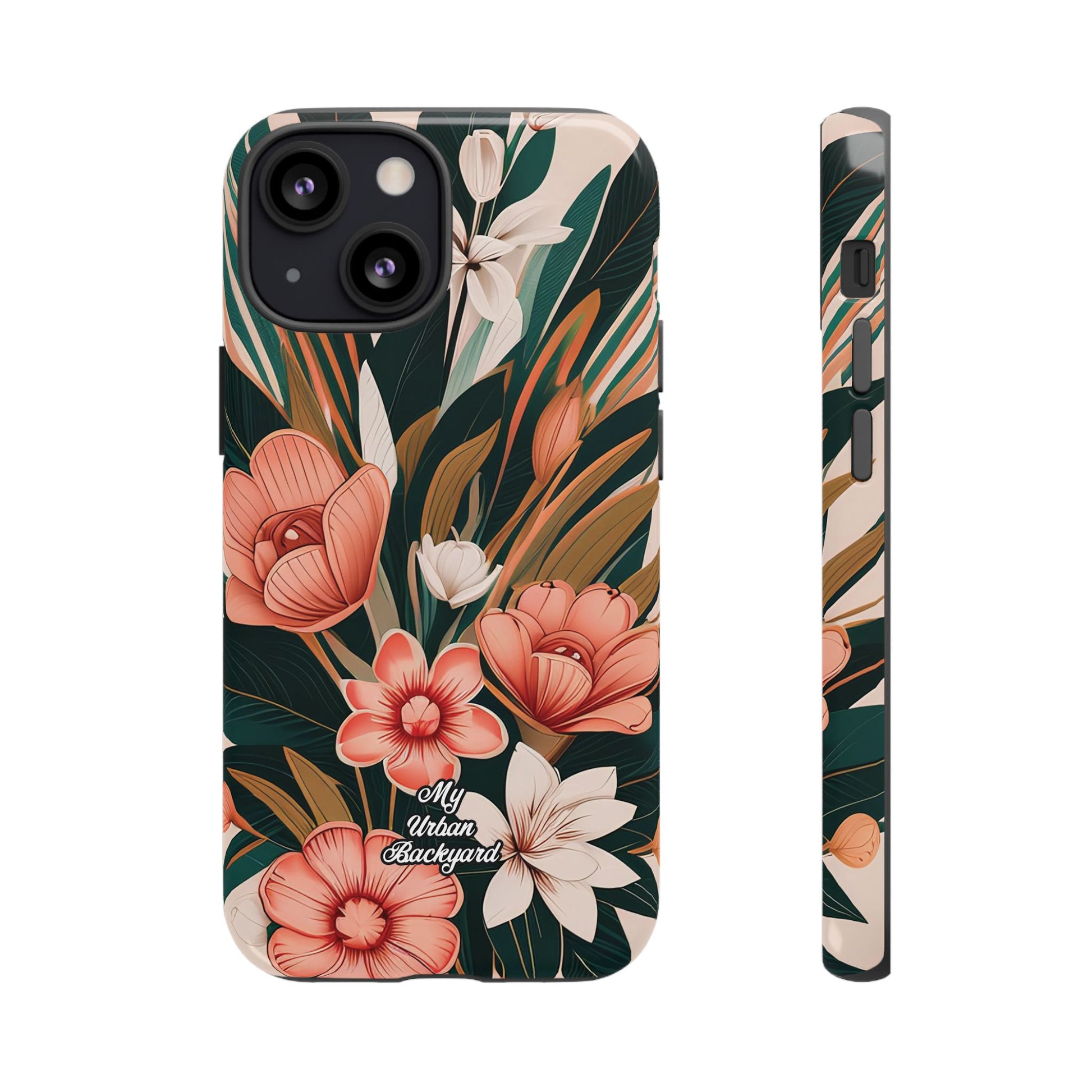 Peach Art Deco Flowers, Cell Phone Case - Apple, Samsung, Google Pixel