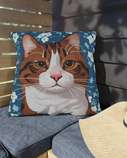 Orange Cat and Flowers, Sable accent color, Throw Pillow, Indoor/Outdoor Decor for Home or Office