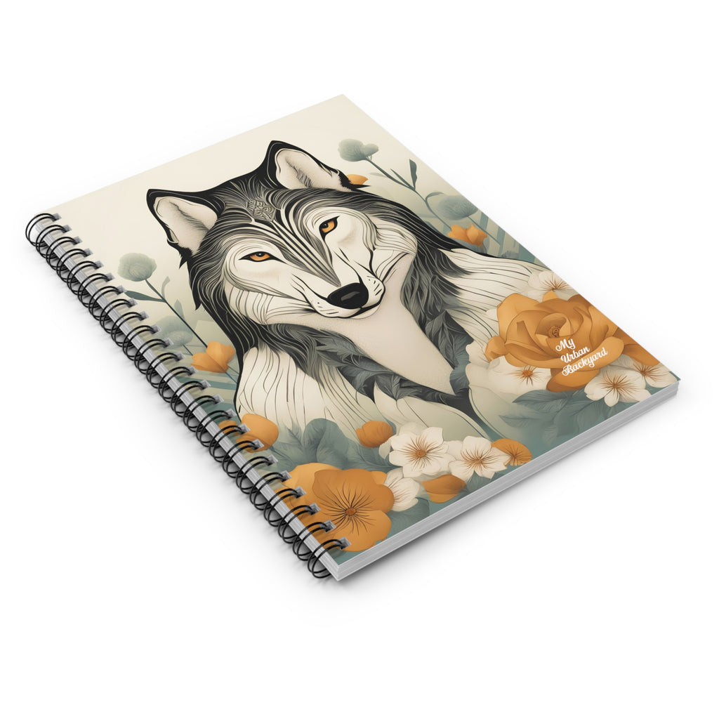 Orange-Eyed Wolf, Spiral Notebook Writing Journal - 118 Ruled Pages