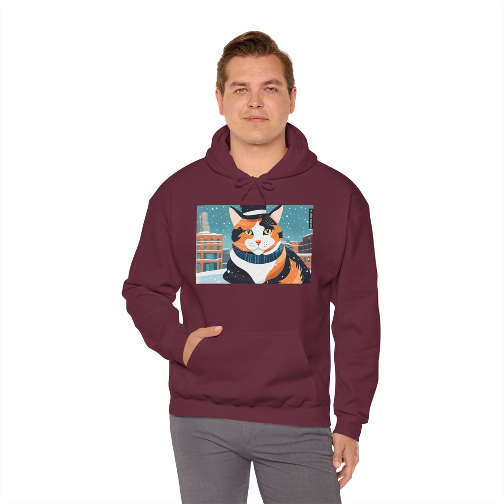Calico Cat in Snow Hoodie — Cozy Winter Cat Lover Sweatshirt