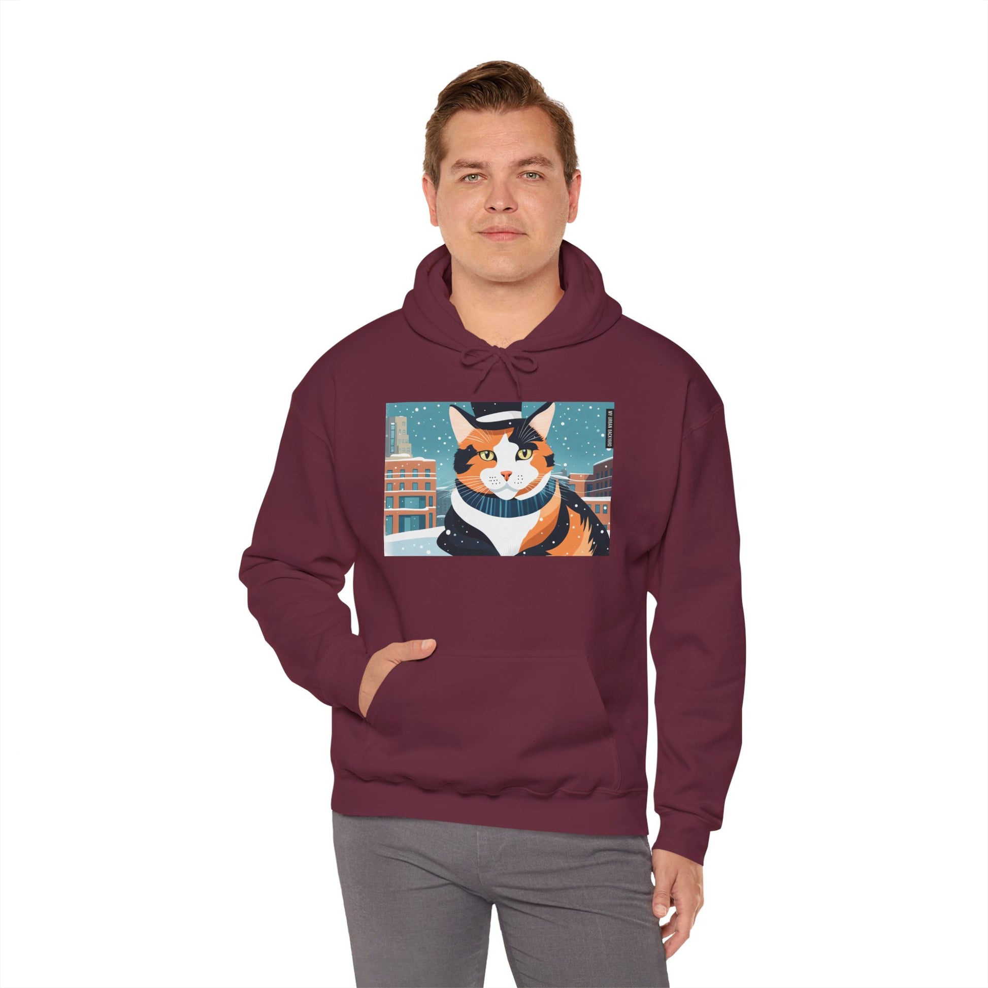 Calico Cat in Snow Hoodie — Cozy Winter Cat Lover Sweatshirt