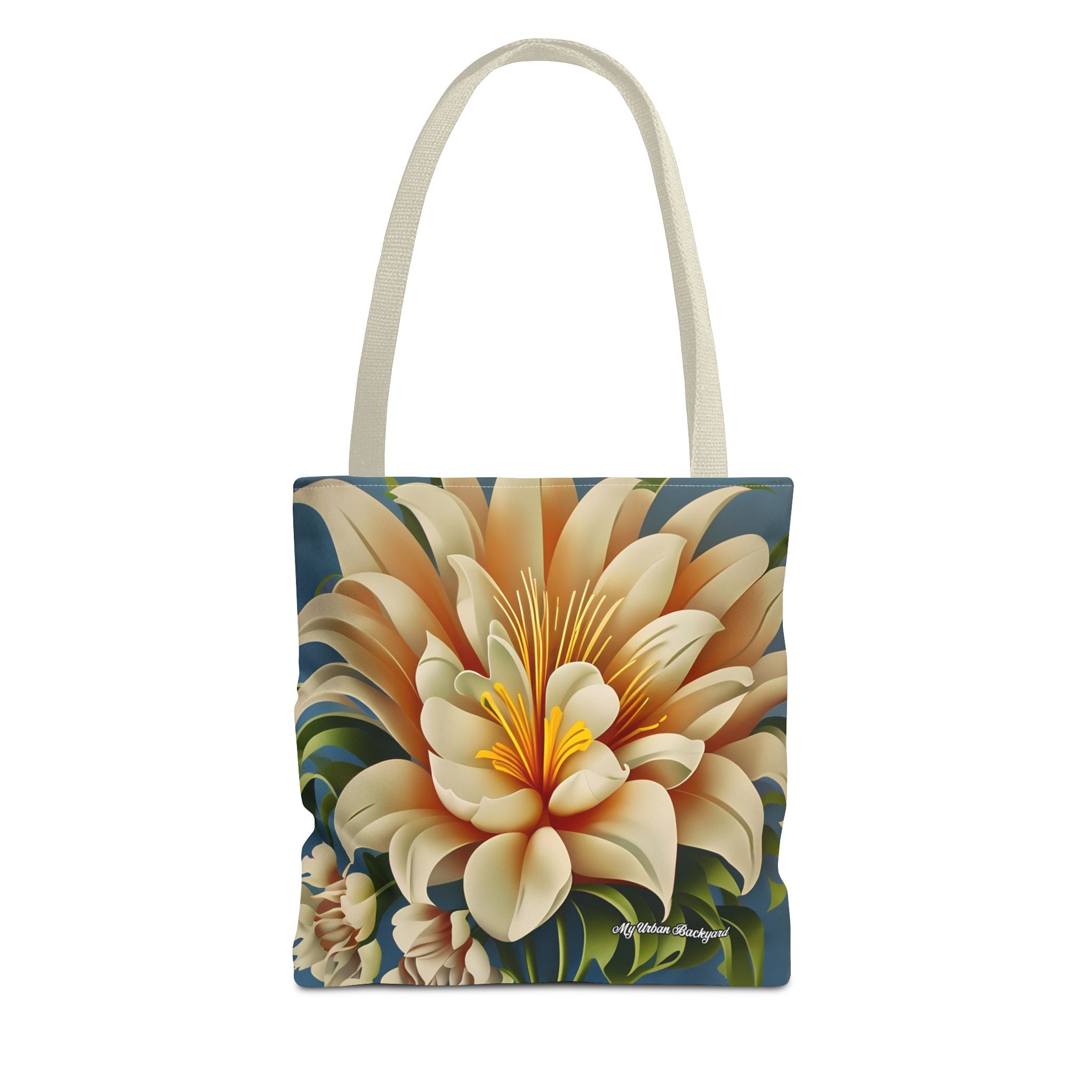 Large White Flower Tote Bag with Cotton Handles For Everyday Use, 3 Sizes