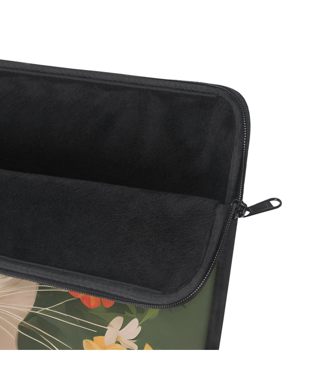 White Cat with Flowers, Laptop Carrying Case, Top Loading Sleeve for School or Work