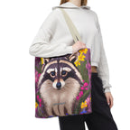 Raccoon and Flowers Tote Bag with Cotton Handles For Everyday Use, 3 Sizes