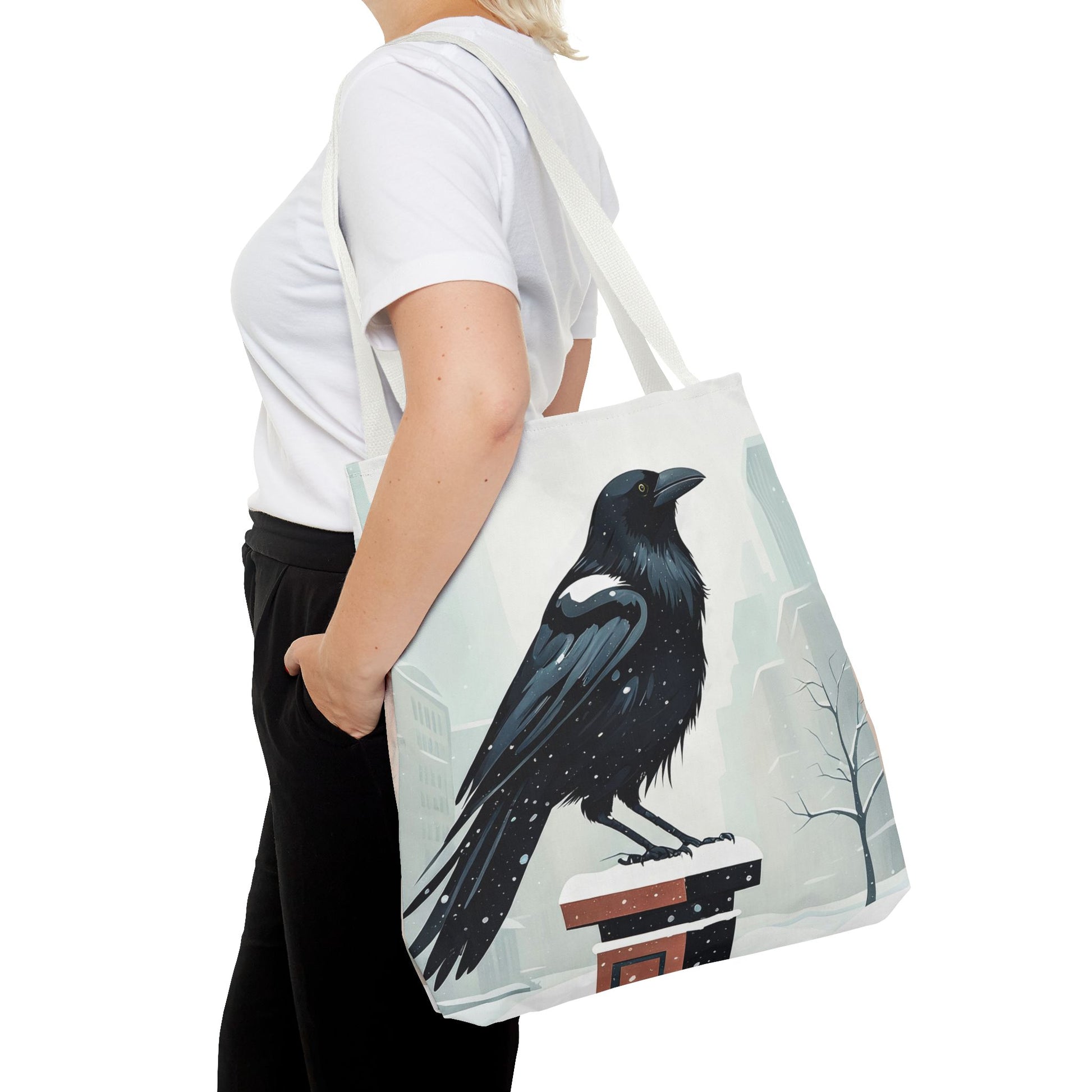 Winter Crow Tote Bag with Cotton Handles For Everyday Use, 3 Sizes