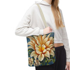 Large White Flower Tote Bag with Cotton Handles For Everyday Use, 3 Sizes