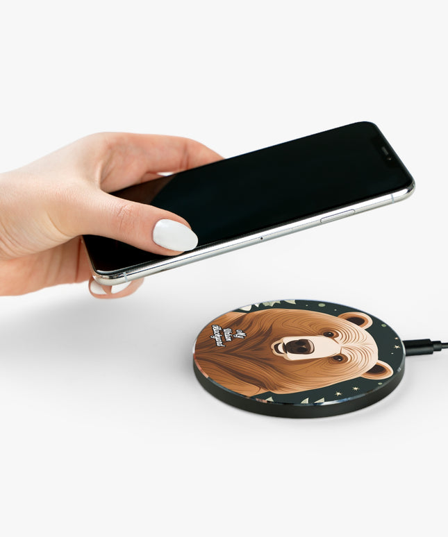 Art Deco Bear, 10W Wireless Charger for iPhone, Android, Earbuds