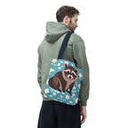 Young Raccoon w Flowers Tote Bag with Cotton Handles For Everyday Use, 3 Sizes