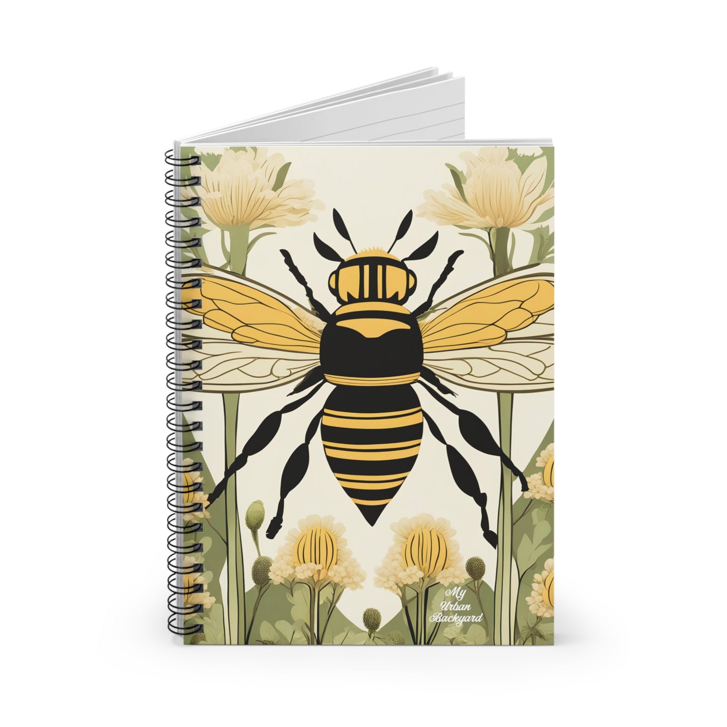 Bee with Flowers, Spiral Notebook Writing Journal - 118 Ruled Pages