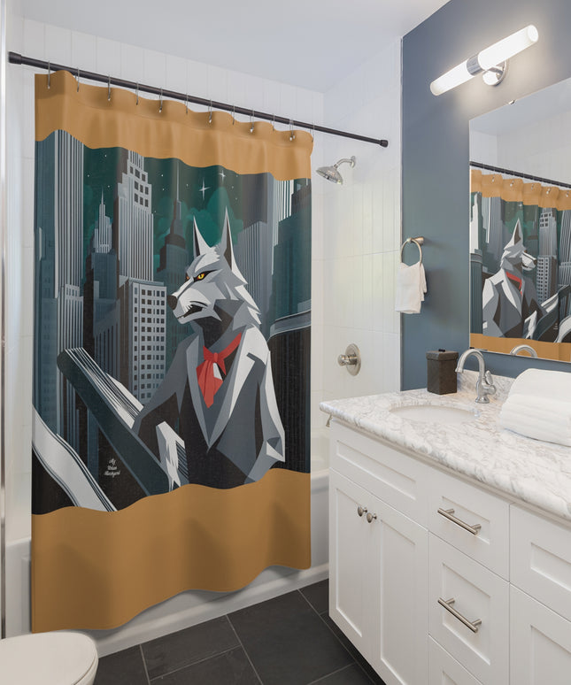 Cinderhowl, Wolf Shower Curtain, Amber accent color - 71" x 74"