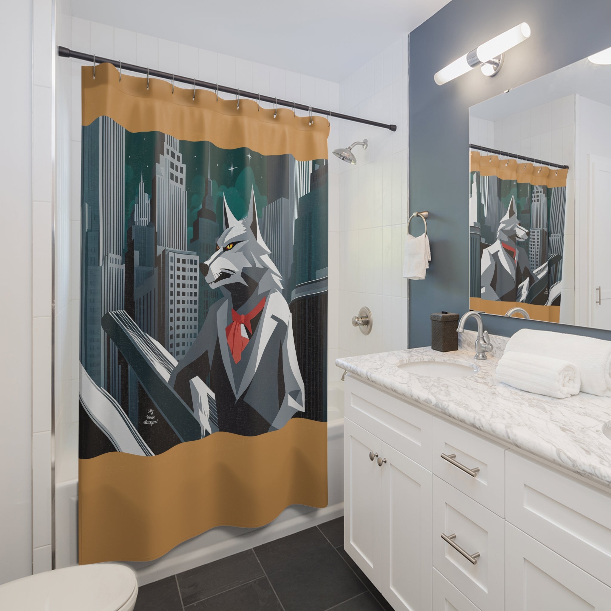 Amber Shower Curtain with Cinderhowl, Wolf - 71" x 74"