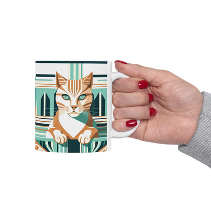 Art Deco Tabby Cat Ceramic Mug