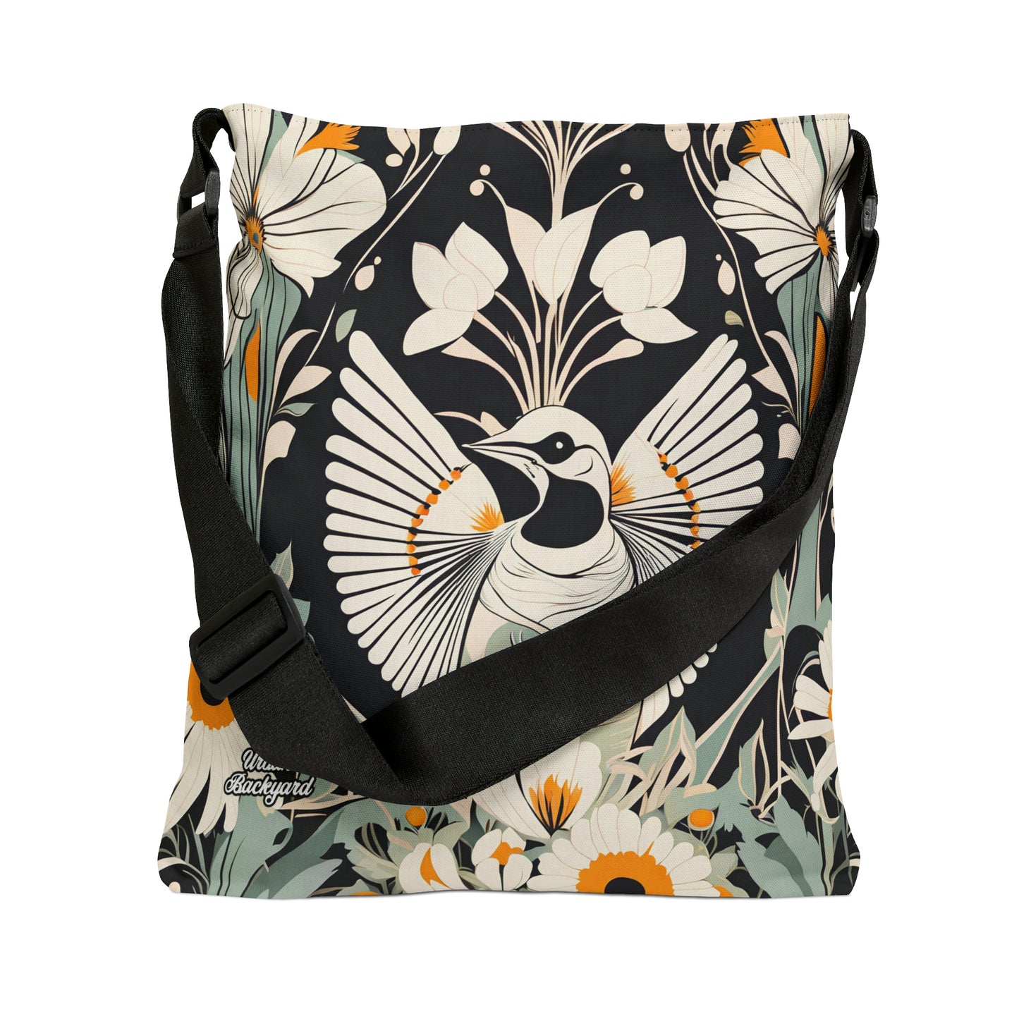 White Bird with Flowers, Tote Bag with Adjustable Strap - Trendy and Versatile