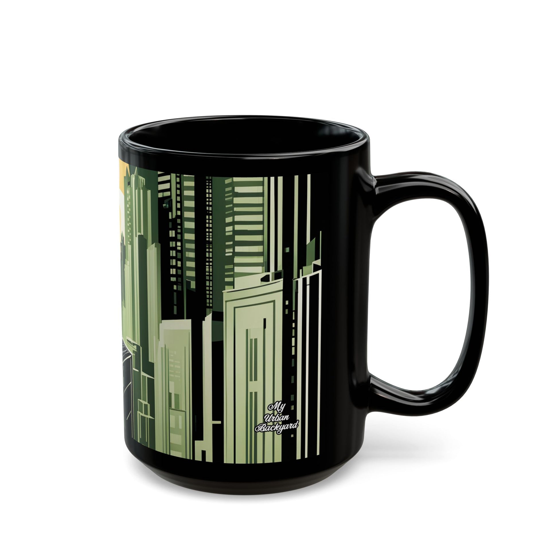 Art Deco Coyote Mug, Unique 11oz/15oz Black Coffee Cup, Retro Home Decor, Gift for Animal Lovers, Vintage Style, Perfect for Any Occasion