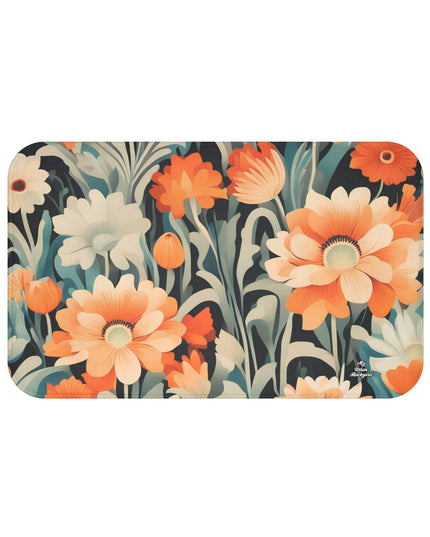 Orange and White Flowers, Memory Foam Bath Mat - Cozy Bathroom Essential