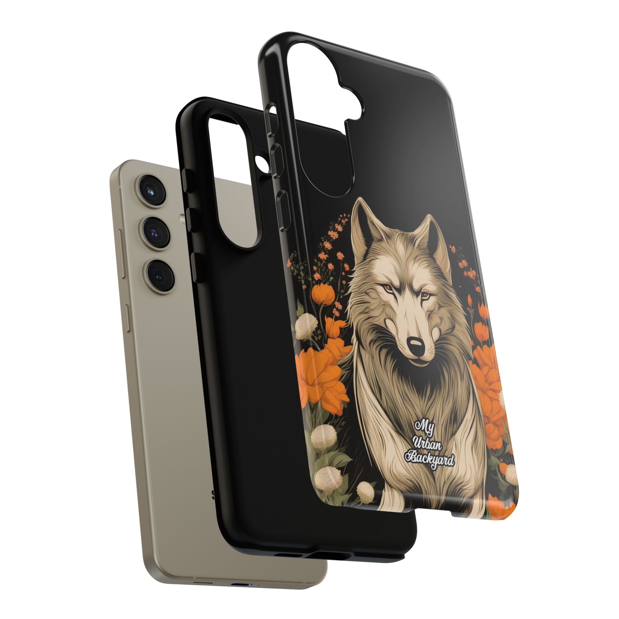 Wolf with Flowers, Animal Cell Phone Case - Apple, Samsung, Google Pixel