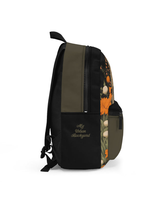 Wolf with Flowers, Backpack with Computer Pocket and Padded Back