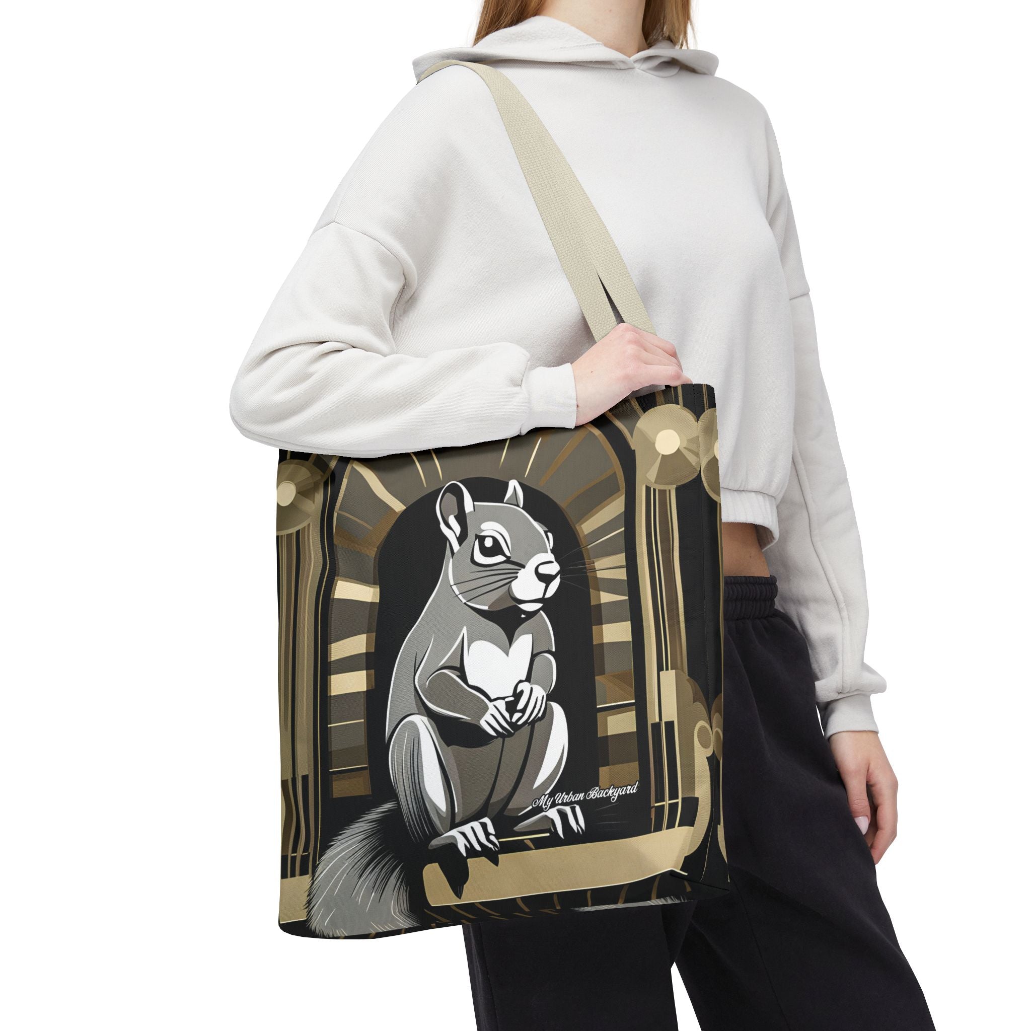 Art Deco Squirrel, Tote Bag with Cotton Handles For Everyday Use, 3 Sizes