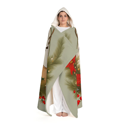 Deer with Evergreen Foliage, Cozy Hooded Sherpa Fleece Blanket