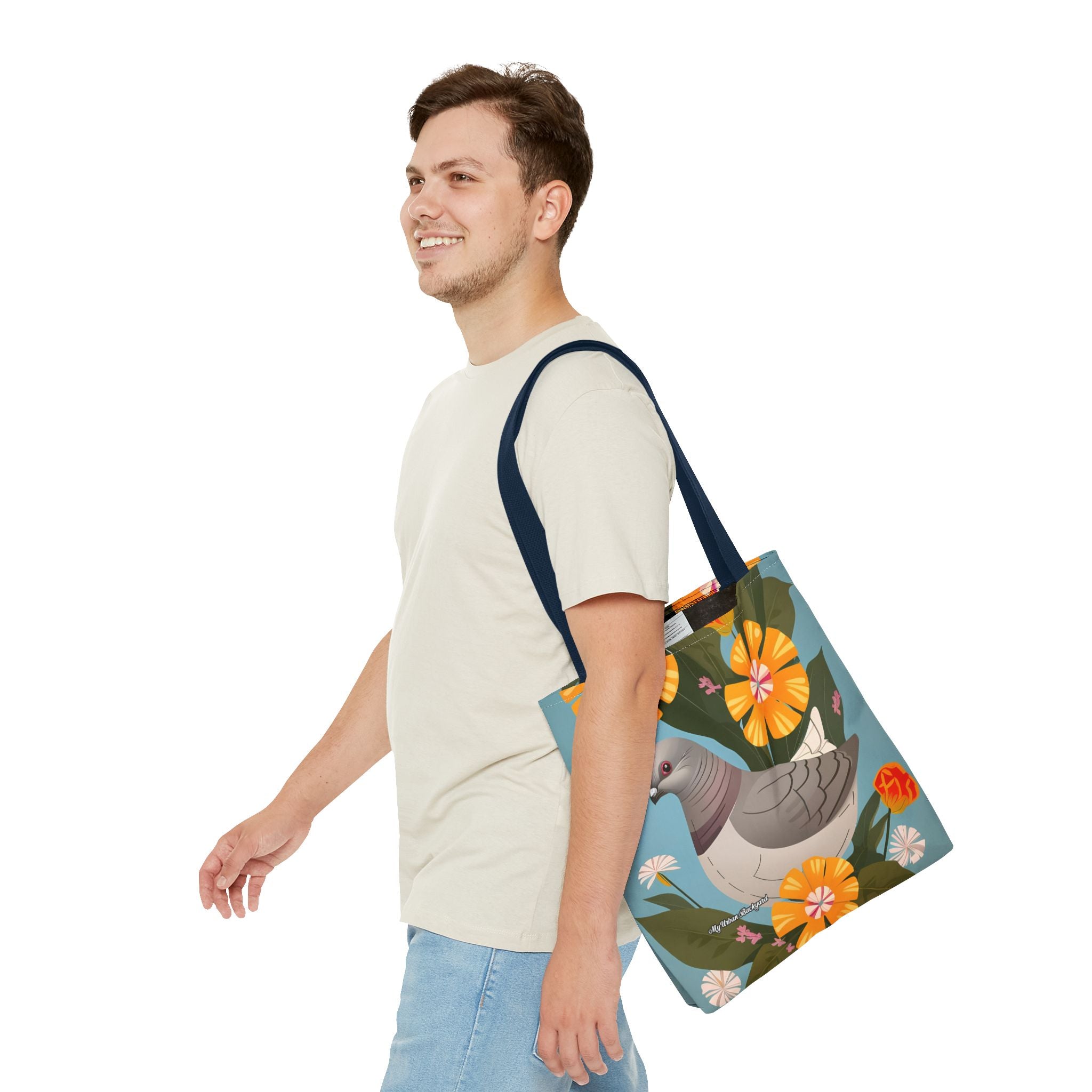 Pigeon and Yellow Flowers Tote Bag with Cotton Handles For Everyday Use, 3 Sizes