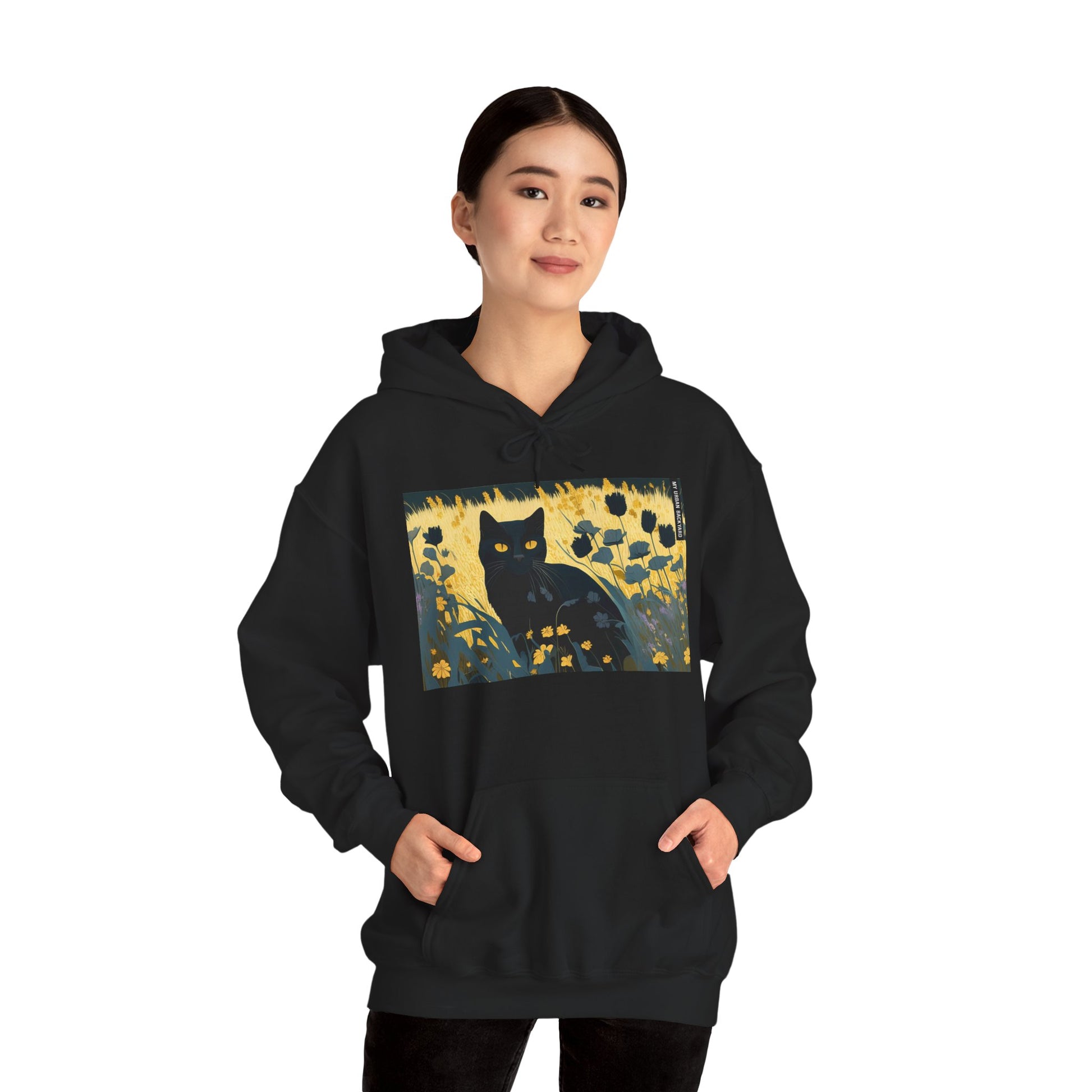Bella Moonpaw, Black Cat Art Hoodie, Cozy Unisex Sweatshirt, Unique Gift for Cat Lovers, Casual Everyday Wear, Halloween Apparel, Artistic Hoodie