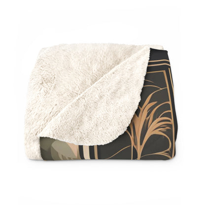 Art Deco Coyote w Flower, Sherpa Fleece Blanket for Cozy Warmth, 50"x60"