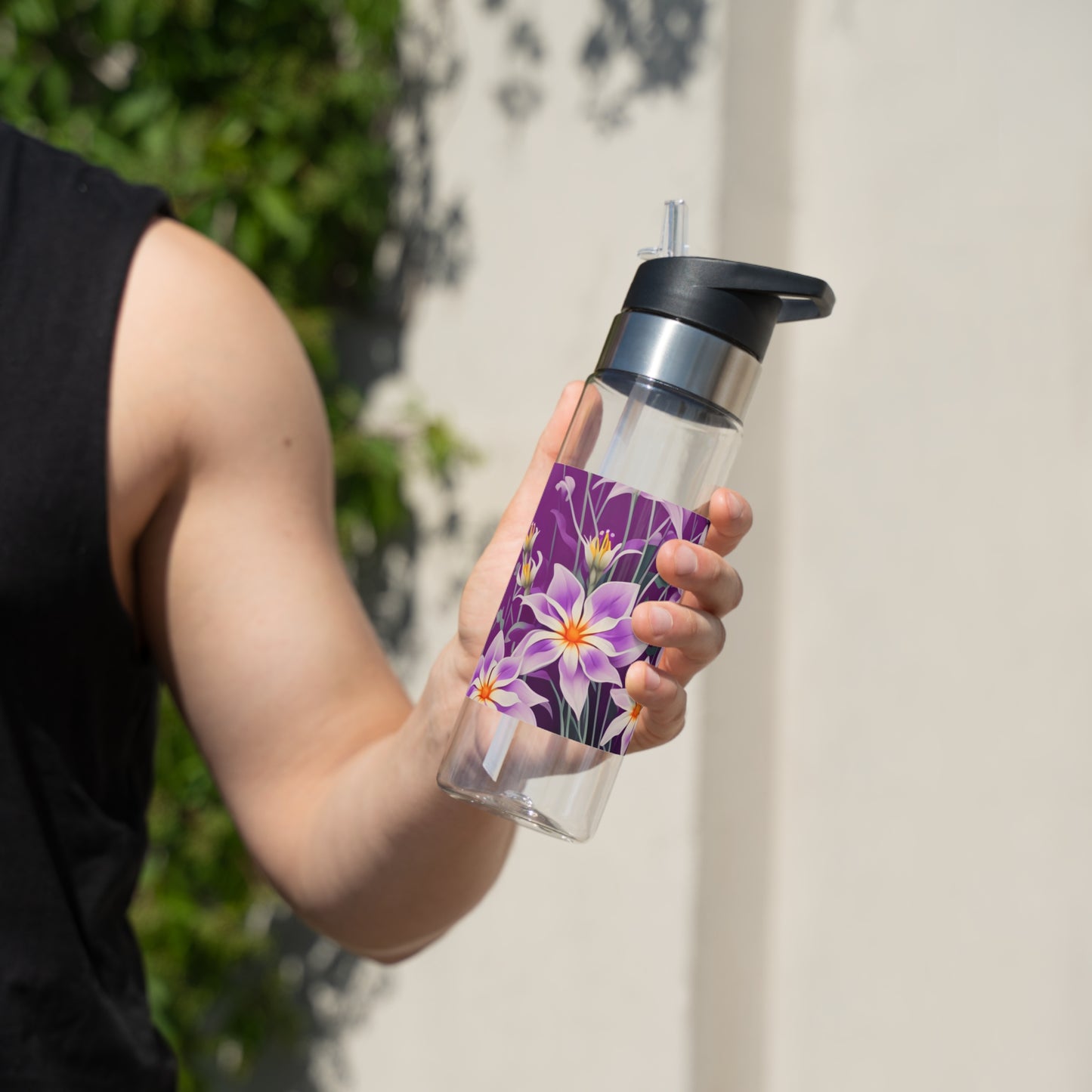 Purple Flowers, 20oz Sport Water Bottle, BPA-Free, Tritan™ plastic