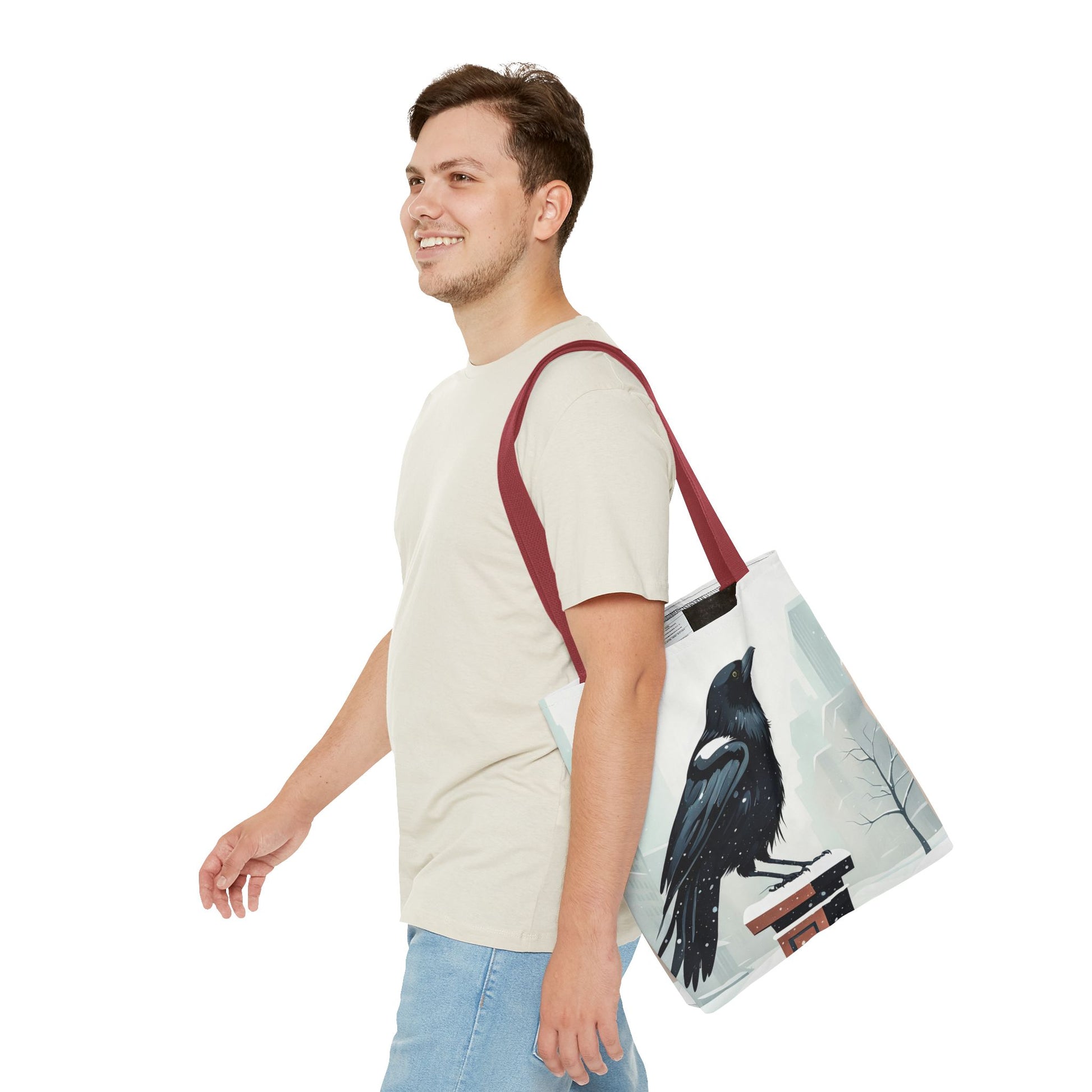 Winter Crow Tote Bag with Cotton Handles For Everyday Use, 3 Sizes
