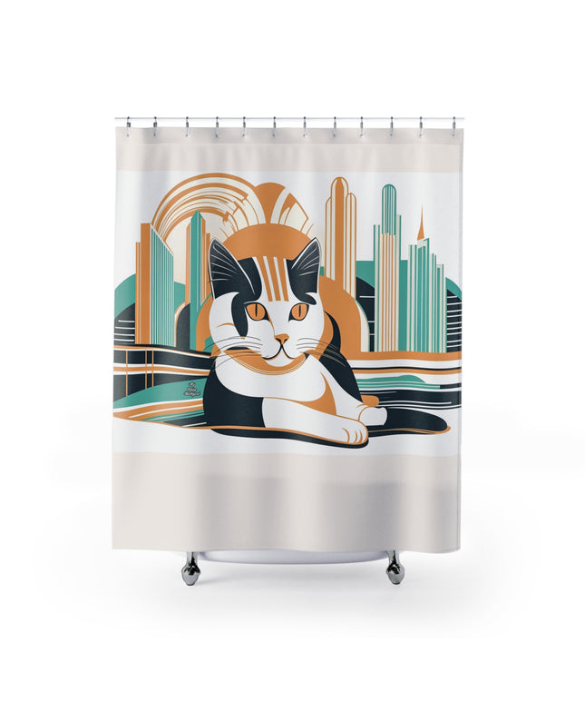 Art Deco Cat, Shower Curtain, Cream accent color - 71" x 74"