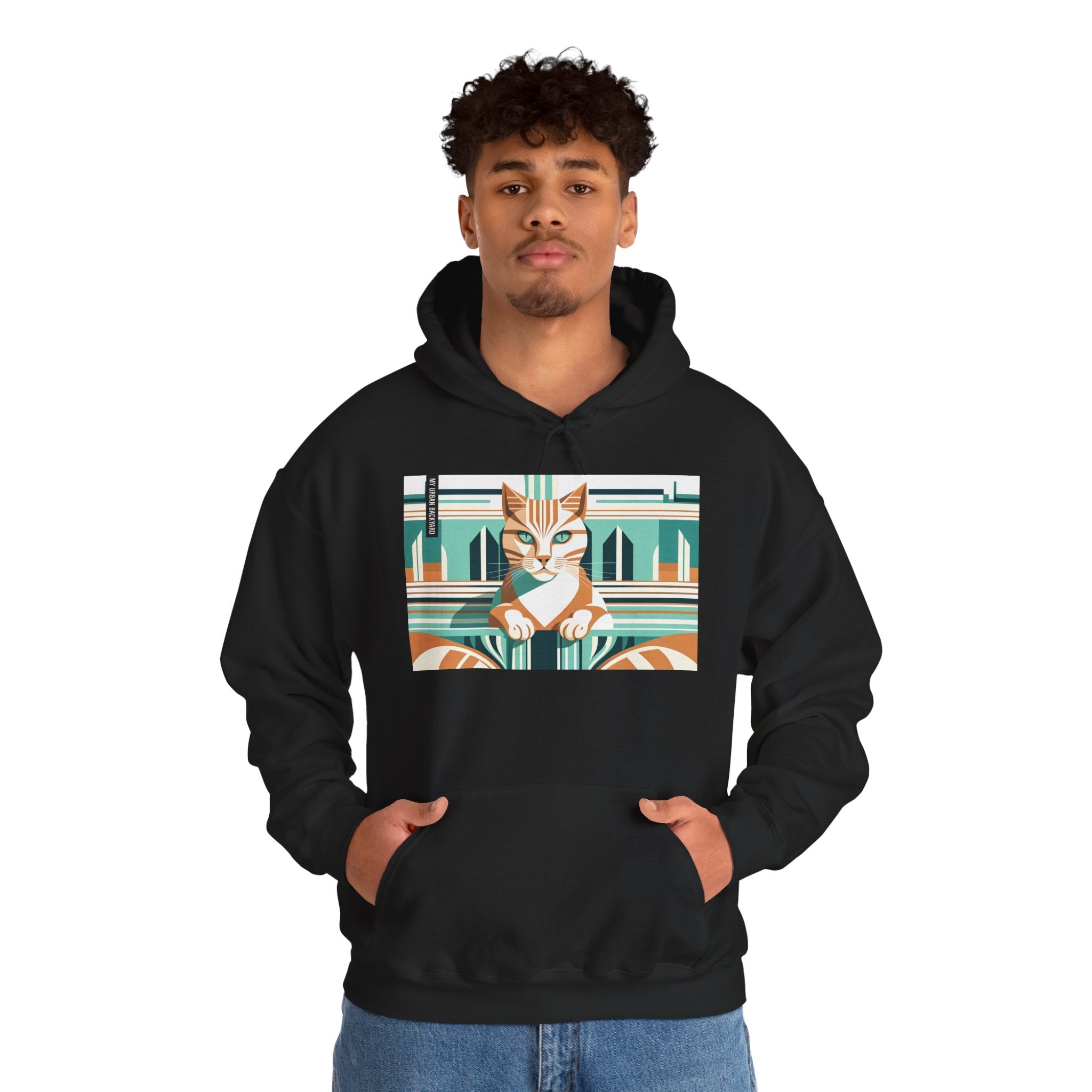 Art Deco Tabby Cat Hoodie, Cozy Graphic Sweatshirt for Cat Lovers, Perfect Gift for Pet Owners, Casual Wear, Unique Art Apparel