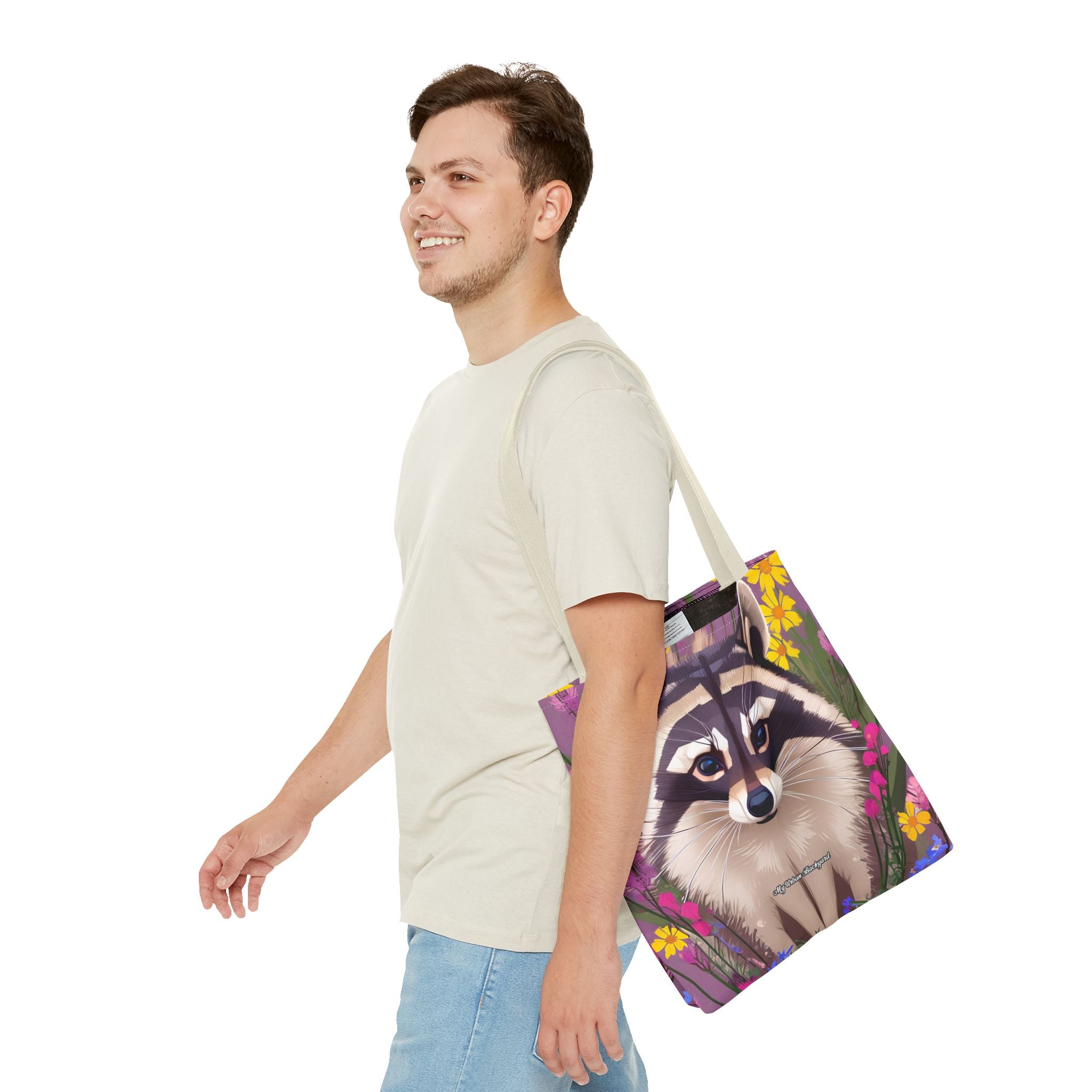Raccoon and Flowers Tote Bag with Cotton Handles For Everyday Use, 3 Sizes